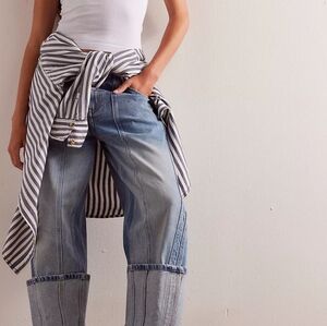 Free People We The Free Olsen Cuffed Crop Barrel Jeans, NWT Size 27 $128